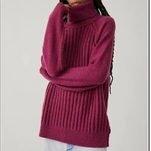 Free People Big City Turtleneck Sweater in Mulberry Garnet